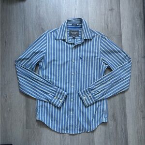 Abercrombie & Fitch blue and white striped button-up shirt